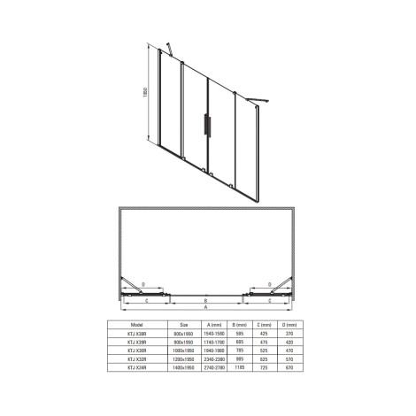 Deante Prizma ścianka prysznicowa walk-in przesuwna nero 80 cm