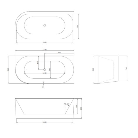 Lavita Dera Slim wanna narożna lewa 170cm