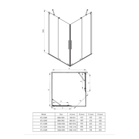 Deante Prizma ścianka prysznicowa przesuwna walk-in gold 140 x 195 cm
