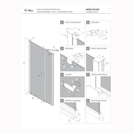 New Trendy New Soleo drzwi wnękowe pojedyncze wahadłowe z dodatkową ścianką chrom