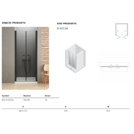 New Trendy drzwi wnękowe New Soleo Black podwójne wahadłowe 70x195