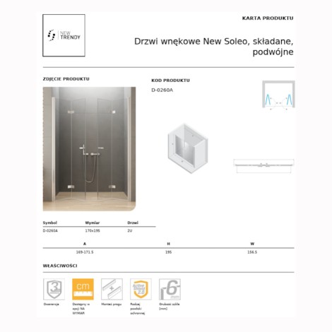 New Trendy New Soleo drzwi wnękowe składane podwójne 170 cm chrom