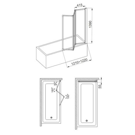 Kfa Standard parawan nawannowy składany 3-elementowy 120 cm chrom mat