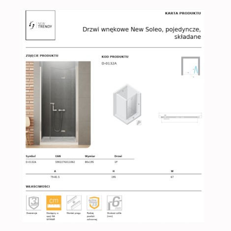 New Trendy New Soleo drzwi wnękowe składane pojedyncze prawe 80 cm chrom