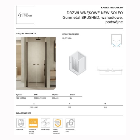 New trendy New Soleo drzwi wnękwe wahadłowe podwójne 130 cm gunmetal