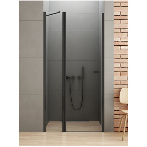 New Trendy New Soleo Black drzwi wnękowe pojedyncze wahadłowe z dodatkową ścianką wspornik skośny 90cm
