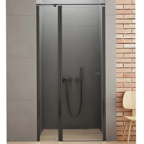 New Trendy New Soleo Black drzwi wnękowe pojedyncze wahadłowe z dodatkową ścianką wspornik skośny 110cm