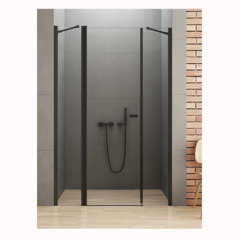 New Trendy New Soleo Black drzwi wnękowe wahadłowe pojedyncze plus dwie ścianki 150 cm czarne