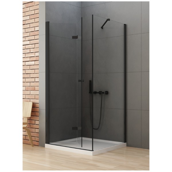 New Trendy New Soleo Black kabina prysznicowa kwadratowa drzwi pojedyncze składane lewe 90x90x195