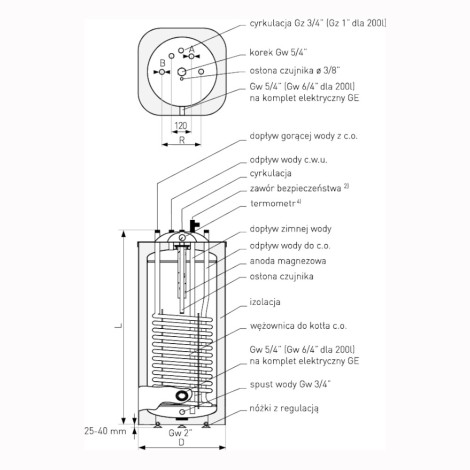 Galmet Vulcan Kombi wymiennik c.w.u. z 1-węzownicą 100l stojący bez grzałki