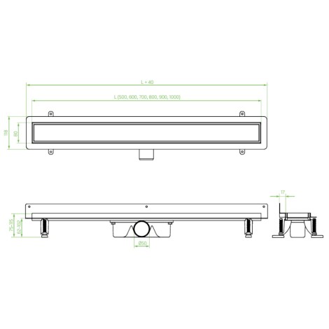 Laveo Basso odpływ liniowy przyścienny 70 cm czarny