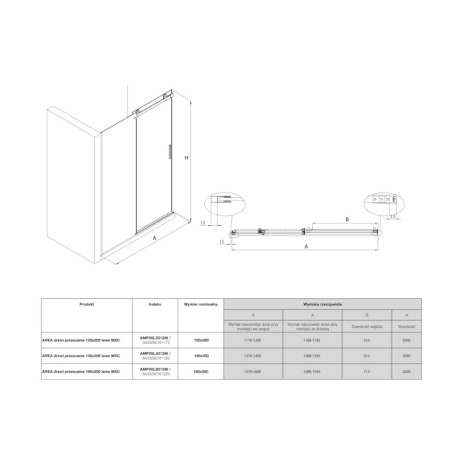 Roca Are drzwi wnękowe przesuwane lewe chrom 120cm
