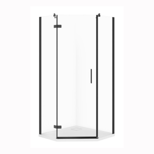 Cersanit City kabina pięciokątna, szkło transparentne 90x90x195 lewa czarna plus brodzik Tako slim 