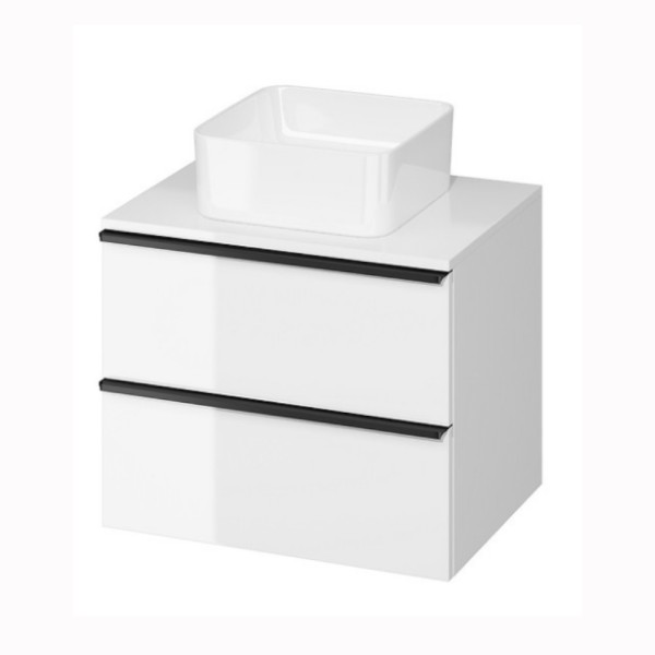 Cersanit Virgo szafka z blatem, czarne uchwyty 60 cm biała