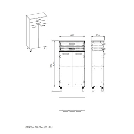 Elita Sunn półsłupek 60 biały - rysunek techniczny