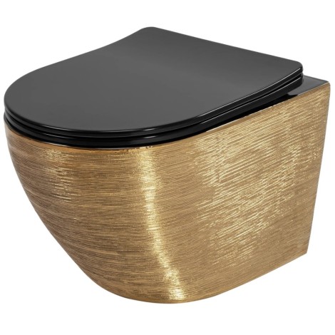 Rea Carlo mini miska WC wisząca bezkołnierzowa z deską wolnoopadającą Brush Gold Black
