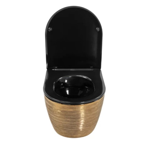 Rea Carlo mini miska WC wisząca bezkołnierzowa z deską wolnoopadającą Brush Gold Black