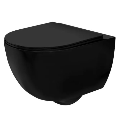 Rea Carlo mini miska WC wisząca bezkołnierzowa z deską wolnoopadającą Black Matt