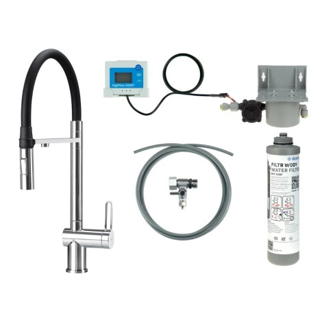Deante Magnetic bateria kuchenna z zestawem do filtracji wody z elastyczną wylewką chrom