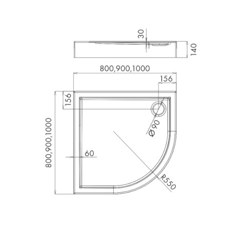 Schedpol Grando Plus brodzik półokrągły 80x80cm-rysunek tech