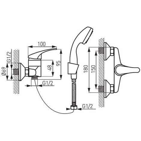 Ferro Basic bateria natryskowa z kompletem natryskowym chrom