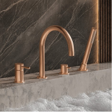 Valvex Cannoli bateria wannowa 4-otworowa stojąca satin copper