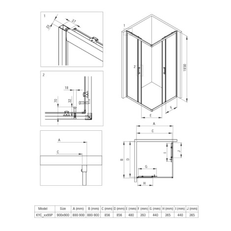 Deante Funkia Evo kabina prysznicowa z brodzikiem kwadratowa titanium 90x90cm