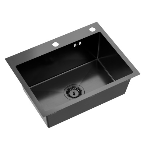 QUADRON LUKE 110 Workstation zlewozmywak stalowy, jednokomorowy, wpuszczany,58x45 black metal + des