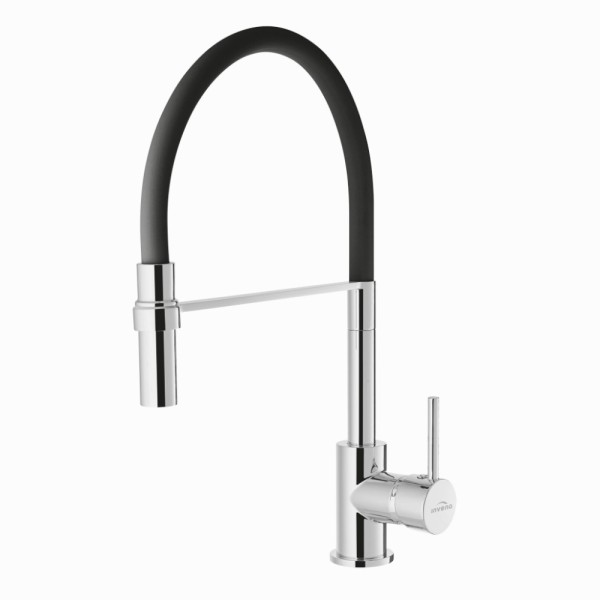 Invena Kameleon bateria zlewozmywakowa elastyczna wylewka czarna-chrom.