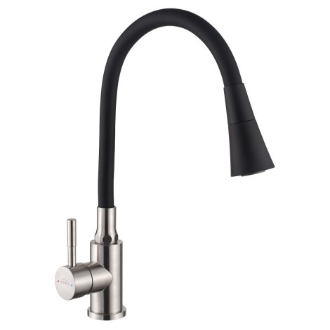 Invena Gabi bateria zlewozmywakowa elastyczna wylewka 2-funkcyjna czarna-inox