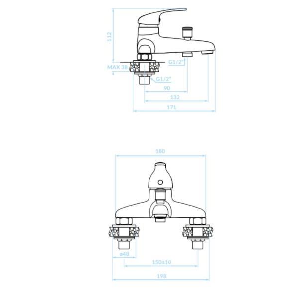 Kuchinox Wannowa bateria wannowa stojąca chrom-rysunek techniczny