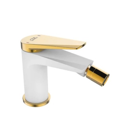 Laveo Rubio bateria bidetowa z korkiem klik-klak biało-złota