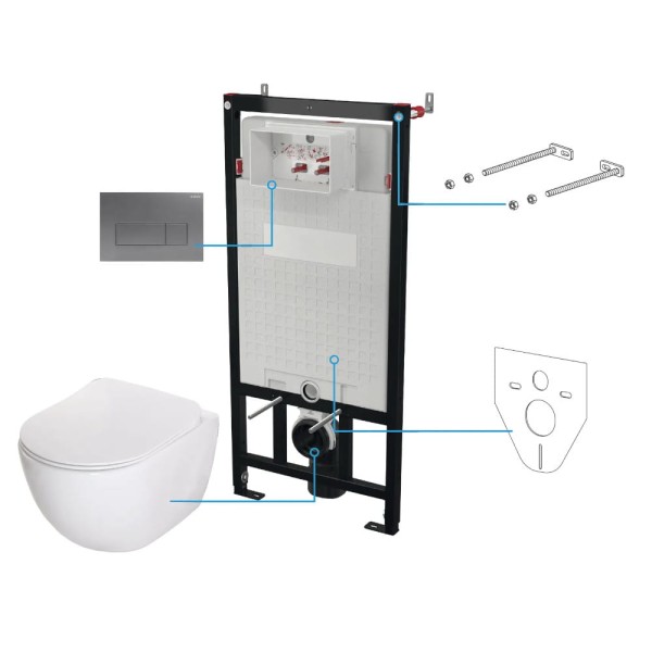 Deante Peonia zestaw podtynkowy + miska + deska + przycisk titanium 6w1